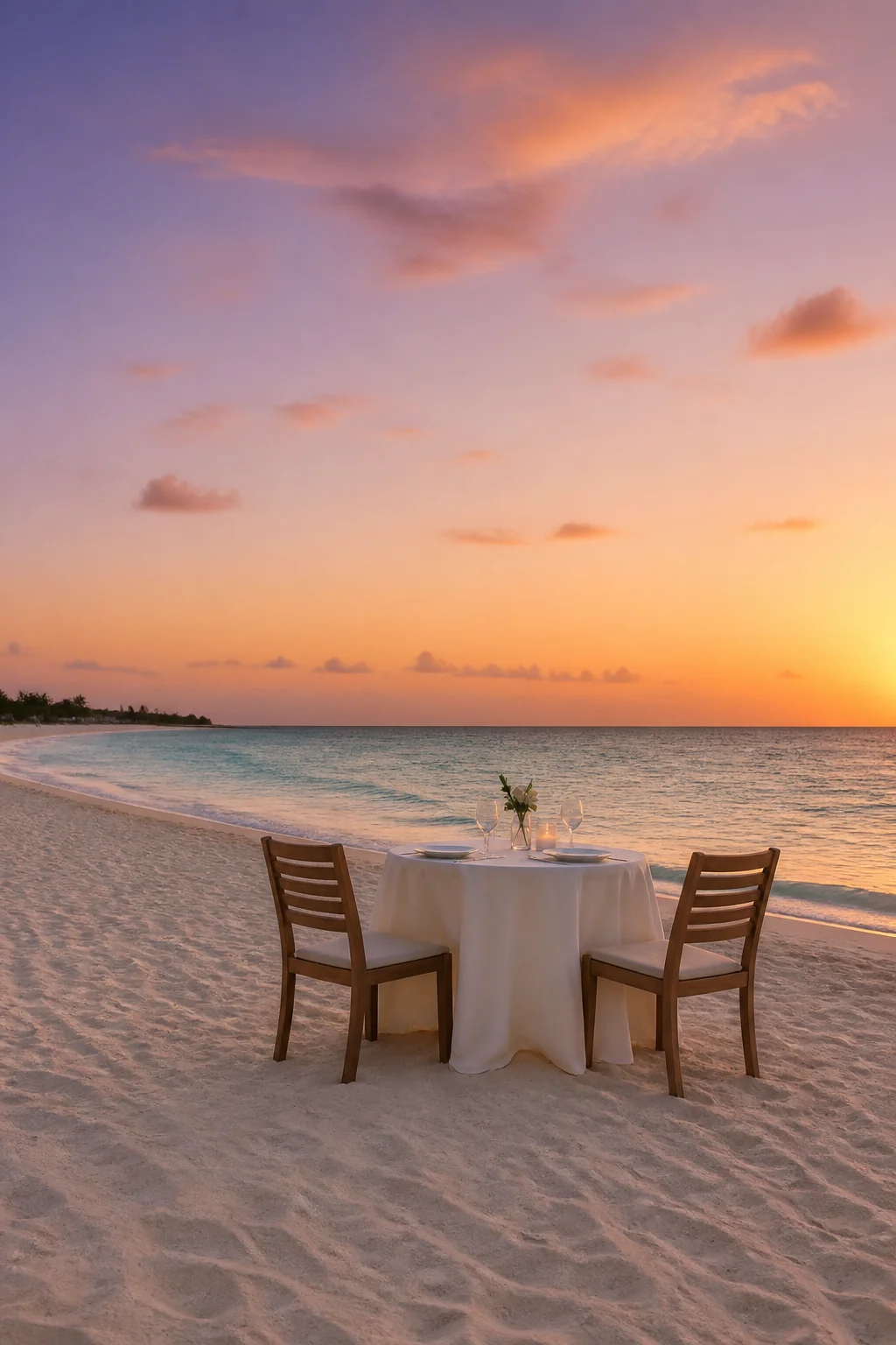 A quiet table on the beach at sunset
